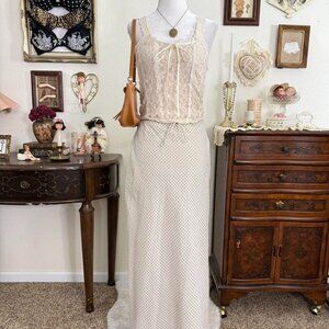 farmer's daughter cottagecore cream gingham maxi skirt